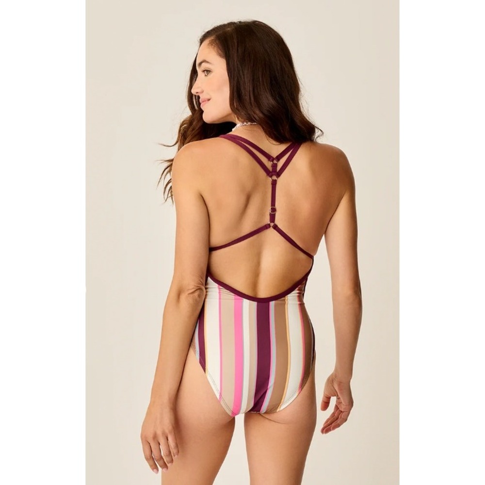 Carve Designs York One Piece Swimsuit Size Large Cabernet Stripe Strappy Back